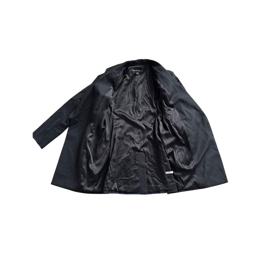 Boston Proper Black Longline Blazer 4 Double Breasted Silver Crest Button Coat - Picture 10 of 11